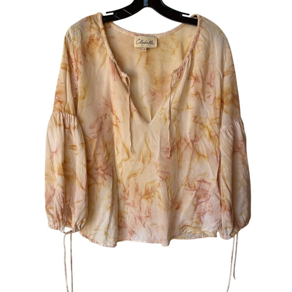 Cleobella Pink and Gold Peasant Style Romantic Boho Top w Tie Dye Colors size S